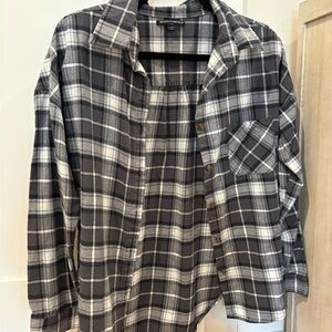 Brandy Melville Black and White Plaid Button-Down Flannel